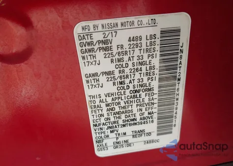 2017 Nissan Rogue S z USA, uszkodzony, nr VIN JN8AT2MT6HW394516